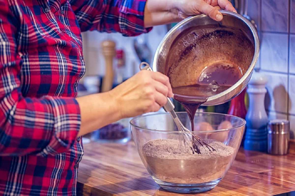 Preparing Chocolate MIx Cake Batter