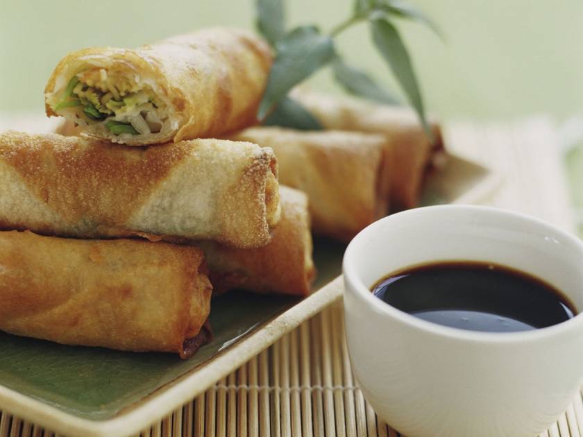 Assortment of Indian vegetable roll with dipping sauce