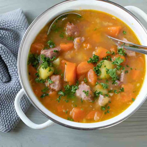 Satisfying Mary Berry Vegetable Soup, a nourishing blend of vegetables and aromatic herbs.